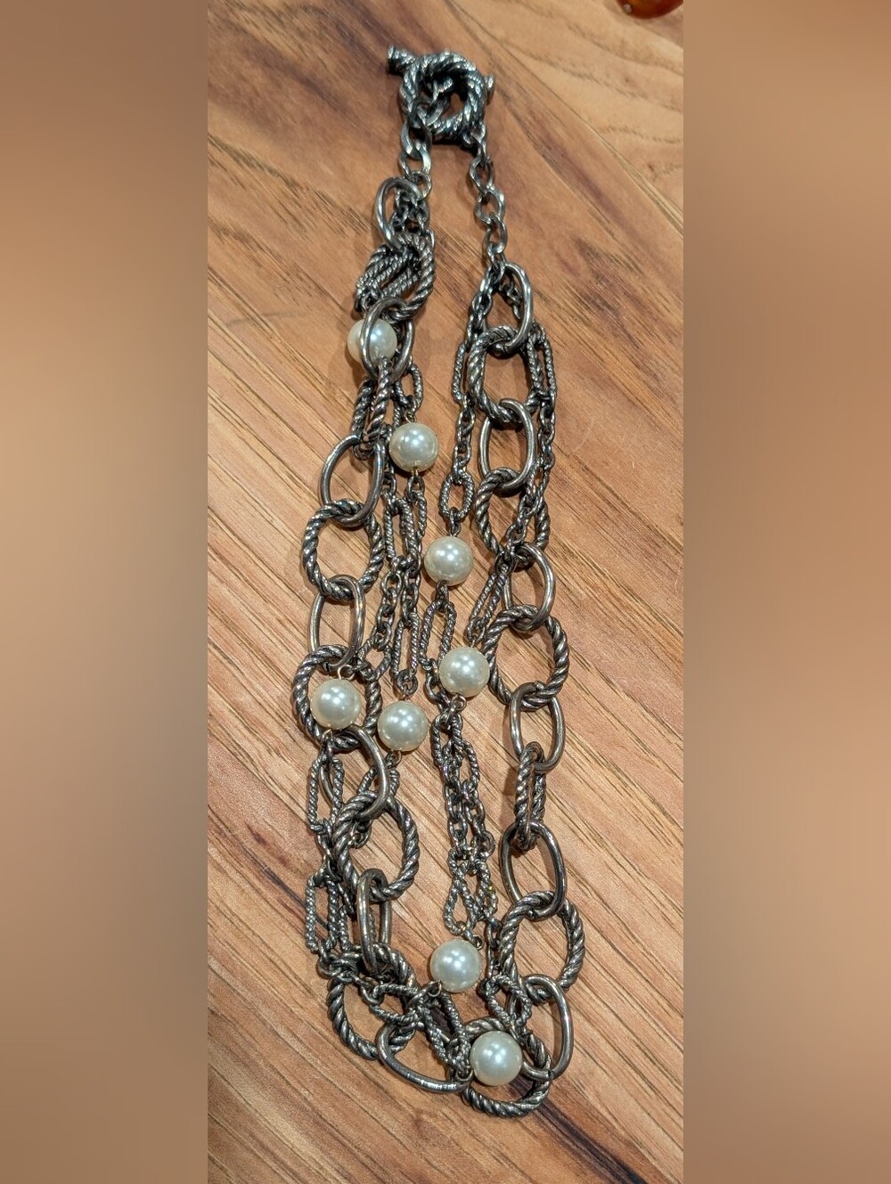 Source Unknown Silver-Tone Layered Chain Necklace with Pearls